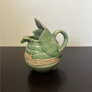 Studio Pottery Handmade Nature-inspired Green Leaf Botanical Small Pitcher/Jug